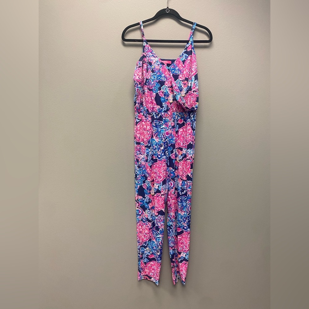 Lilly Pulitzer Dante Jumpsuit Stretchy High Tide Navy Turtle Amazement Size  S - Picture 8 of 16